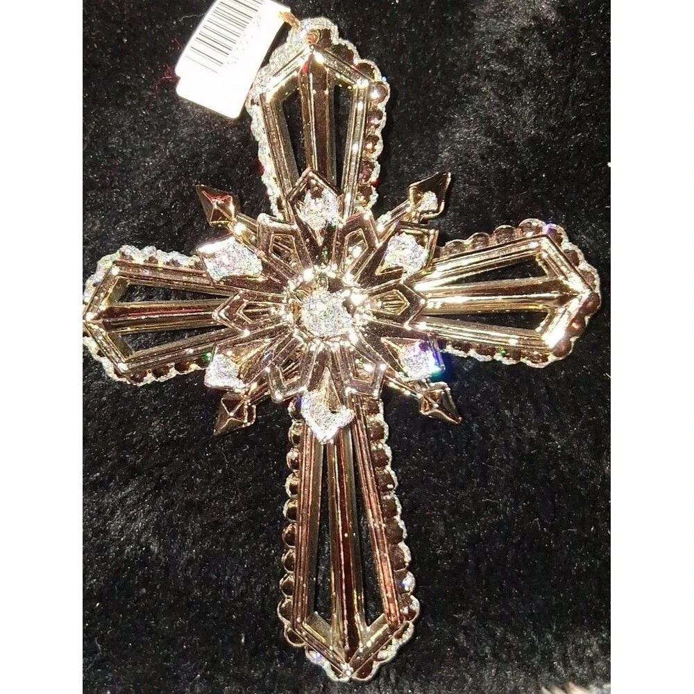 Vintage Resin, glitter, 4.5 inch cross ornament lot 5